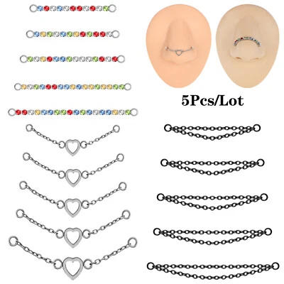 5Pcs Stainless Steel Nose Chain Double Nostril Piercing for Women Men Jewelry - Image 1 of 4