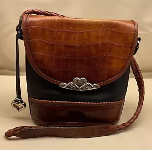 VTG. BRIGHTON Chantilly Brown Black Leather Handbag - Picture 1 of 7