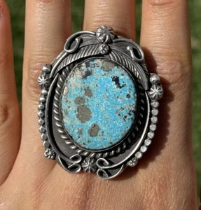 Native American Sterling Silver Nacozari Turquoise Adjustable Ring. C Yazzie - Picture 1 of 12