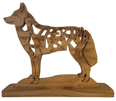 Husky siberiano feito à mão quebra-cabeça de madeira serra de rolar recorte com suporte - Imagem 1 de 4