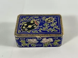 Vintage ENAMELED Cloisonne Mini-Pill Box Hinged Lid Ladybugs Trinket Box - Picture 1 of 11