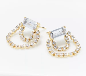 Diamonique x Lisa Freede Goldtone Brass CZ Emerald Double Starlet Earrings - Picture 1 of 1