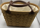 Longaberger 2001 Boardwalk Basket Plastic Cloth Liner Leather Handles 12.5x8.5x7