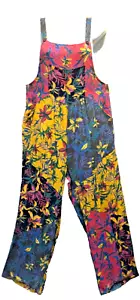 Nwt SACRED THREADS funky floral hippie rayon OVERALLS ROMPER JUMPSUIT JUMPER XL - Picture 1 of 5
