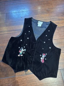 Vintage Disney World M Vest Mickey Minnie Mouse Christmas Velvet Button Front - Picture 1 of 6