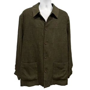 VTG Linea Uomo Chore Jacket Shacket Over Shirt Micro Corduroy Olive Green Mens L - Picture 1 of 15