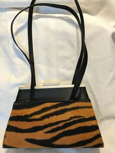 New GEORGIOU retro handbag purse, animal print / black, clasp, pocket, straps - Picture 1 of 8
