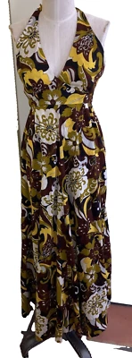 hukilau fashions hawaiian dress halter Vintage Aloha Mod Brown Muumuu vtg Z56 - Image 1 of 4