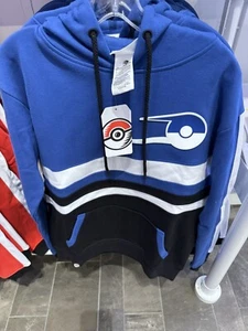 Pokemon Center Card Game Adult Blue Pullover Hoodie Charmander Pikachu - Picture 1 of 2
