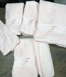 Frontgate Monogramed "F" Set Pink Towels 9 Pieces - Picture 1 of 13