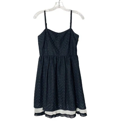 Vestido Juicy Couture Negro Texturizado Mini Patinador Correa de Espagueti Plisado Tul Talla 4 Foto 1 de 4