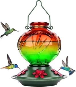 Pfingstrose Blütenform Kolibri Futterhaus 22 Unzen für draußen 5 Futteröffnungen Glas - Bild 1 von 8