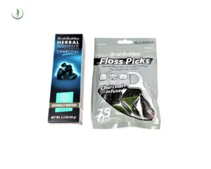 Set Herbal Toothpaste (3.5oz) & Oral Flossers (75/bag) Infused Natural Charcoal - Picture 1 of 6