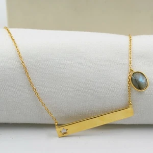 Collana a barretta in argento sterling 925 placcato oro gioielli labradorite - Foto 1 di 6