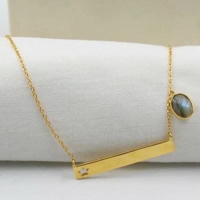 Collana a barretta in argento sterling 925 placcato oro gioielli labradorite - Immagine 1 di 4
