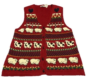 Button Cardigan Vest Farm Grannycore Vintage 90s Size L K7 - Picture 1 of 4