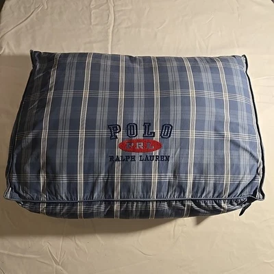 Ralph Lauren Polo PRL Tartan Plaid Pillow Wedge Bolster 20" x 14" Blue Green - Image 1 of 4