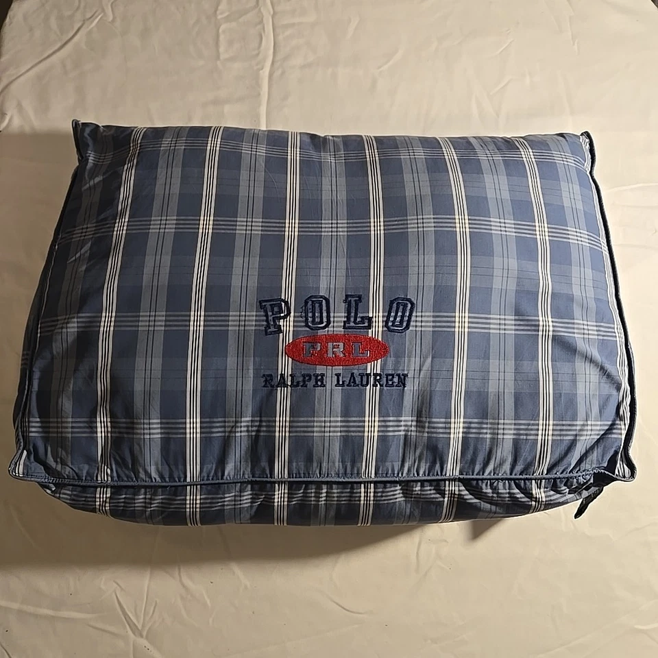 Ralph Lauren Polo PRL Tartan Plaid Pillow Wedge Bolster 20" x 14" Blue Green - Image 1 of 4