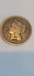 1869 Three Cent Nickel Piece 3C Ungraded US Type Coin - Picture 1 of 2