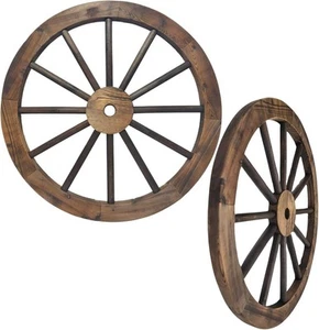Rustic Western Wood Wagon Wheel Wall Decor Set of 2 | Country Farmhouse Wild... - Picture 1 of 8