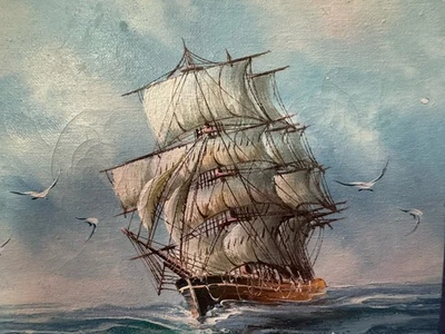 Rupert Hayden Original Oil Painting Colonial Ship On High Seas Signed 8x10 - Image 1 of 4