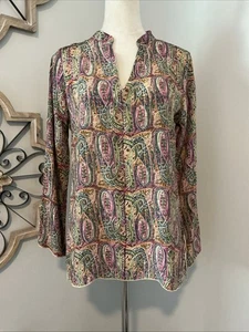 Blusa túnica campesina Tolani seda boho tribal hippie ropa de resort S - Imagen 1 de 11