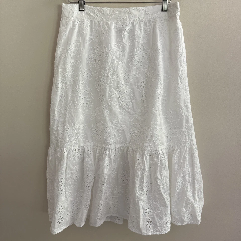 Sofia Vergara White Eyelet Tiered Smocked Maxi Skirt Cottagecore Prairie Sz M EC - Image 1 of 4