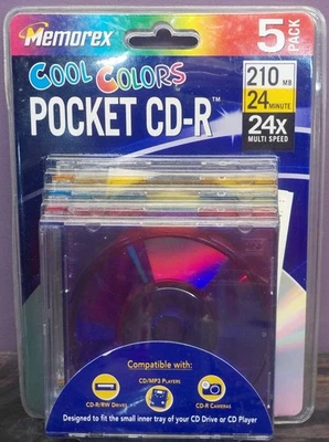 Memorex Cool Colors Pocket Recordable Blank CD-R 210 MB 24X 24 Min Sealed 5 Pack - Image 1 of 4