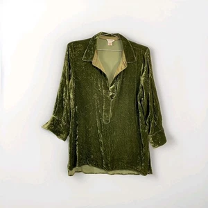 Sundance Shirt Womens Large Green Silk Blend Crushed Velvet Popover Tunic Boho - Picture 1 of 11