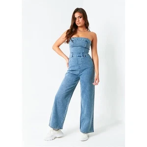 Missy Empire Womens Denim Jumpsuit Bandeau - Picture 1 of 1