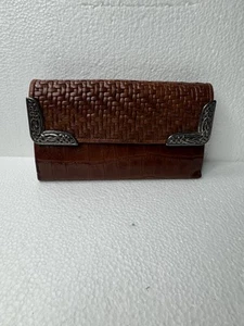 Brighton braune Brieftasche aus Aligatorgewebe silberfarbenes Finish Vintage mit Dreifachfaltung Druckknopf - Bild 1 von 21