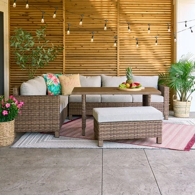 Better Homes & Gardens 4 Piece Outdoor Wicker Patio Sectional Dining Set Storage - Image 1 of 4