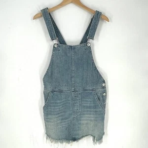 Free People Distressed Denim Skirt Overalls Dress Light Wash Blue Size 6 New - Picture 1 of 12