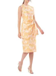 NWT $328 Kay Unger Tina Draped Floral-Jacquard Party Dress in Mango 6 - Picture 1 of 8