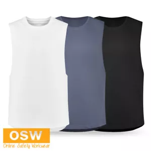 Mens Sleeveless Tee Work Tradies Singlet TANK Top Black, White, Petrol Blue - Picture 1 of 11