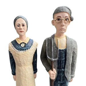 VTG American Gothic Grant Wood Inspired Farmer & Wife Resin Figurines Decor - Picture 1 of 5