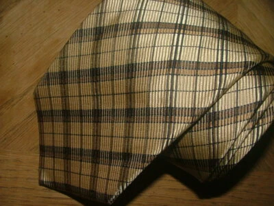 CORBATA FERAUD PARA HOMBRE 100 % SEDA HECHA EN ITALIA BEIGE MARRÓN CUADROS #0151 Foto 1 de 4