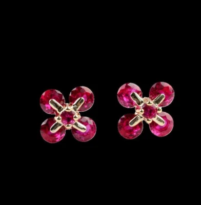 925 Sterling Silver 4mm Ruby 3/8'' Earrings Yellow Gold-plate Gemstone - Image 1 of 2