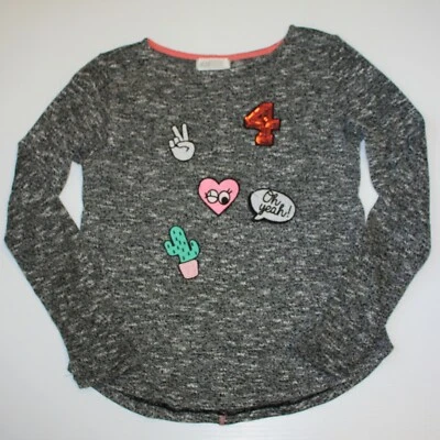 Suéter Top H&M Niña Gris Moteado Genial Parche Embellecido Talla 8 9 10 Foto 1 de 2