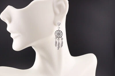 Women's Sterling Silver Dreamcatcher Dangle Earrings with Feather Charms Jewelry - Image 1 of 4
