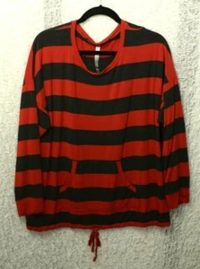 Kensie Womens Top Long Sleeve Red Gray Drawstring Waist Pockets Size XXL - Picture 1 of 6