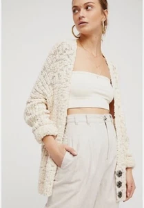 Free People Fun Times cremefarbener klobiger schulterfreier Cardigan Pullover Medium - Bild 1 von 7