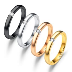 Stainless Steel Rings Women Men Cubic Zirconia Wedding Jewelry Gifts Size 5-11