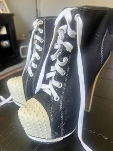 ZIGI Girl Black Canvas Sneakers Size 7. 5 Stiletto Heel Shoe-6.5" Heel - Picture 1 of 5