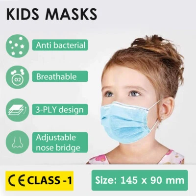 CE Kids Disposable Protective Face Masks Anti Bacterial Filter Child 3-PLY - image 1 of 4