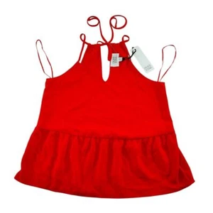 Red Peplum Halter Top with Tie Neck Detail Sleeveless Summer Cami Tank Size XS - Picture 1 of 10