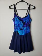 Rose Marie Reid Women's Bathing Swim Suit Attached Skirt 14 Blue Purple Floral