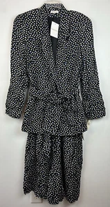 Vtg Suit Womens 14 Skort Skirt Black Polka Dot Jacket Y2K 80's Secretary Read - Picture 1 of 12