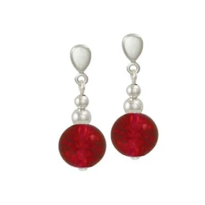 Pendientes Dominica Siam Red Crackle Bead tono plata clip colgante - Imagen 1 de 1