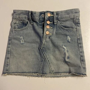 Old Navy Blue Denim Jeans Cutoff Skirt Short snap fly girls XS 5 faded cool - Picture 1 of 6